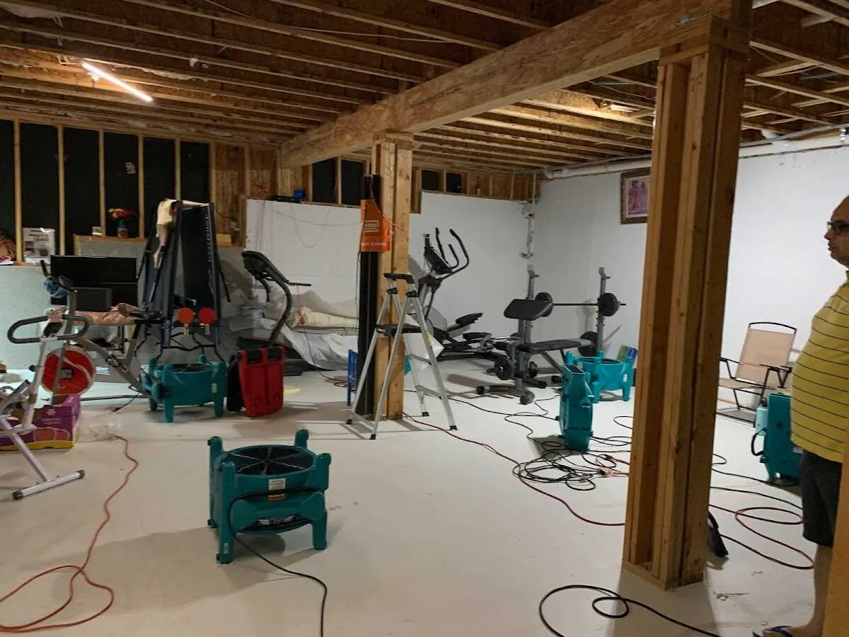 Basement drying equipment setup for Contents Cleaning & Restoration in Perryton